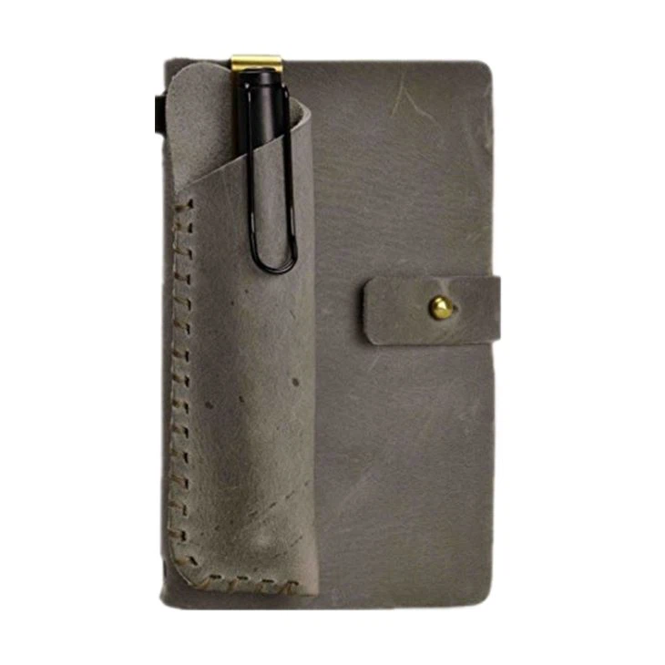 Small Grey Cover Leather Notebook Elastic