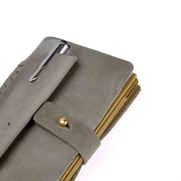 Small Grey Cover Leather Notebook Elastic